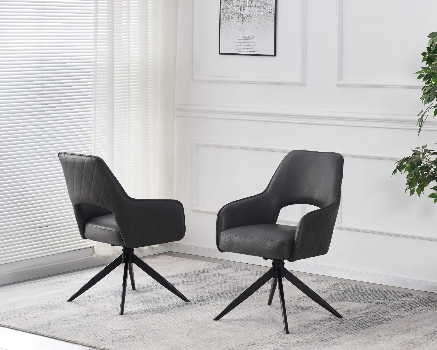 Swivel Dining Chair - Dark Grey, PU Leather image