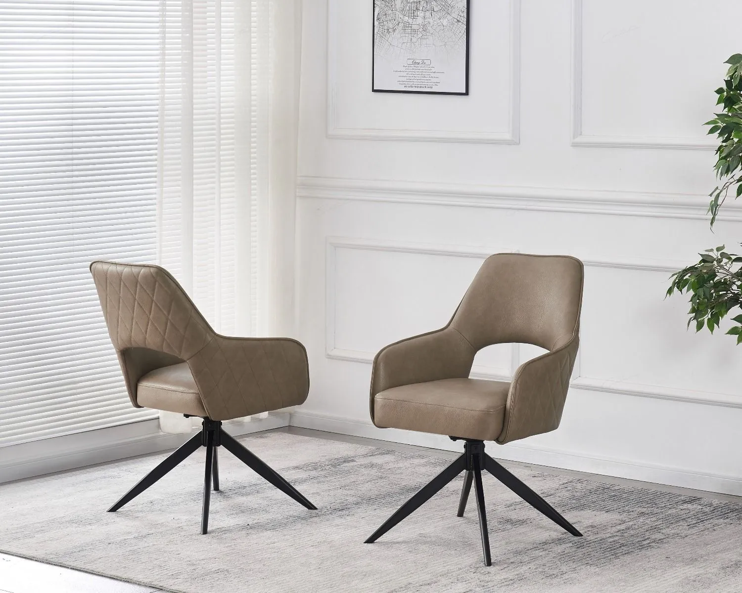 Swivel Dining Chair - Taupe, PU Leather