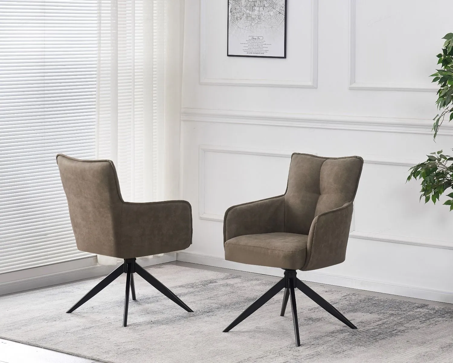 Swivel Dining Chair - Taupe, Suede image