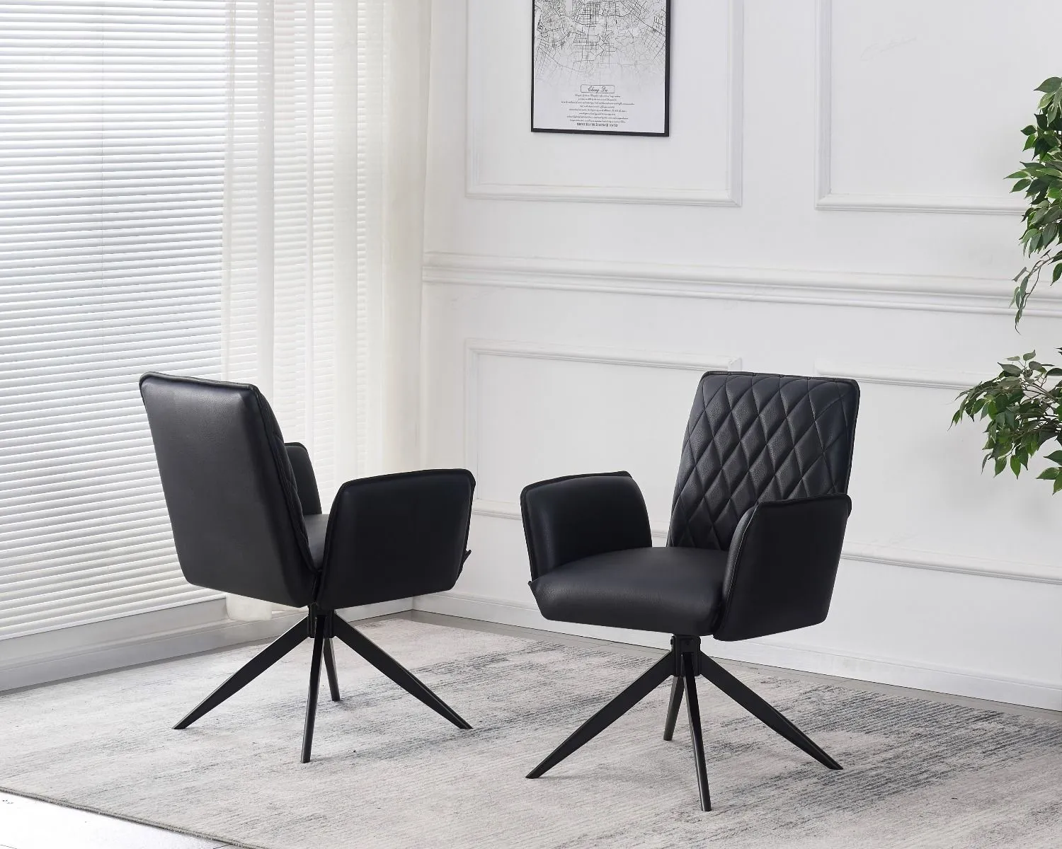 Swivel Dining Chair with Diamond Stitch - Black, PU image