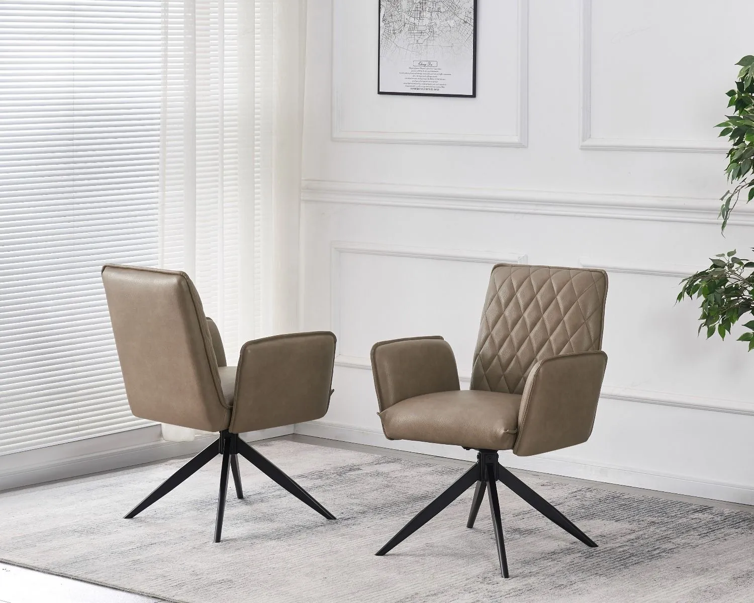 Swivel Dining Chair with Diamond Stitch - Taupe, PU
