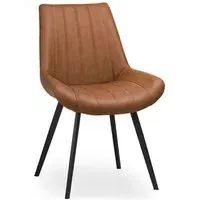 Dining Chair with Black Legs - Tan, Faux Leather