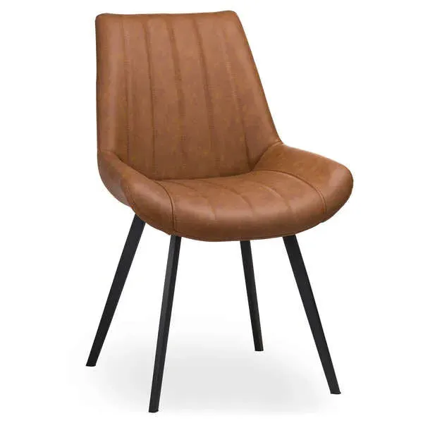 Dining Chair with Black Legs - Tan, Faux Leather image