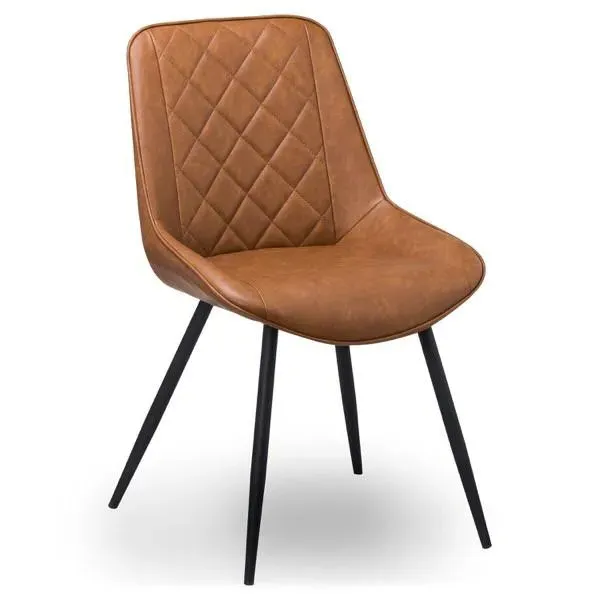 Dining Chair with Metal Frame - Tan, Faux Leather