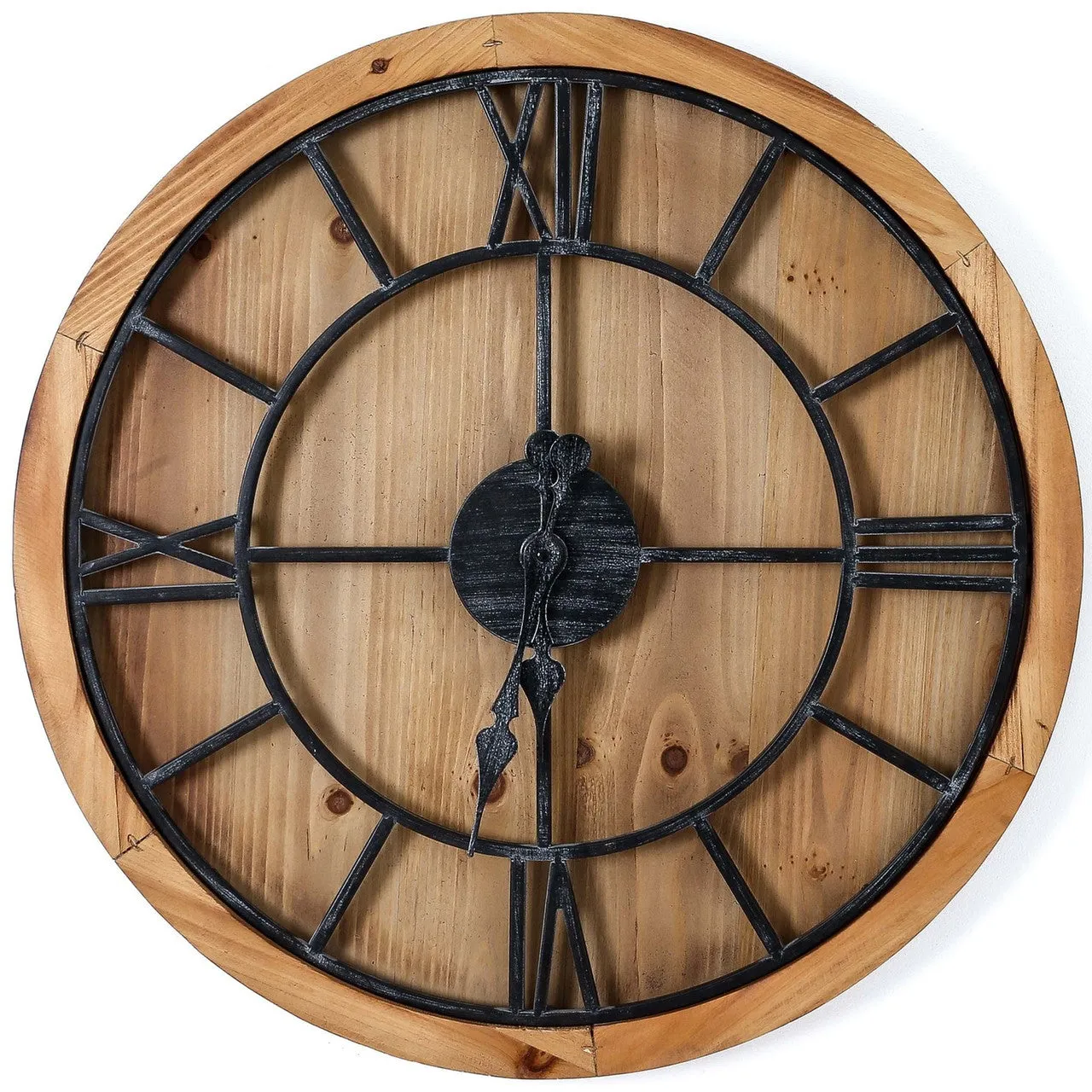 Large Wall Clock Skeleton Style - Brown, Wood image