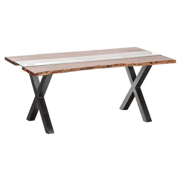 River Live Edge Dining Table - Glass, Acacia