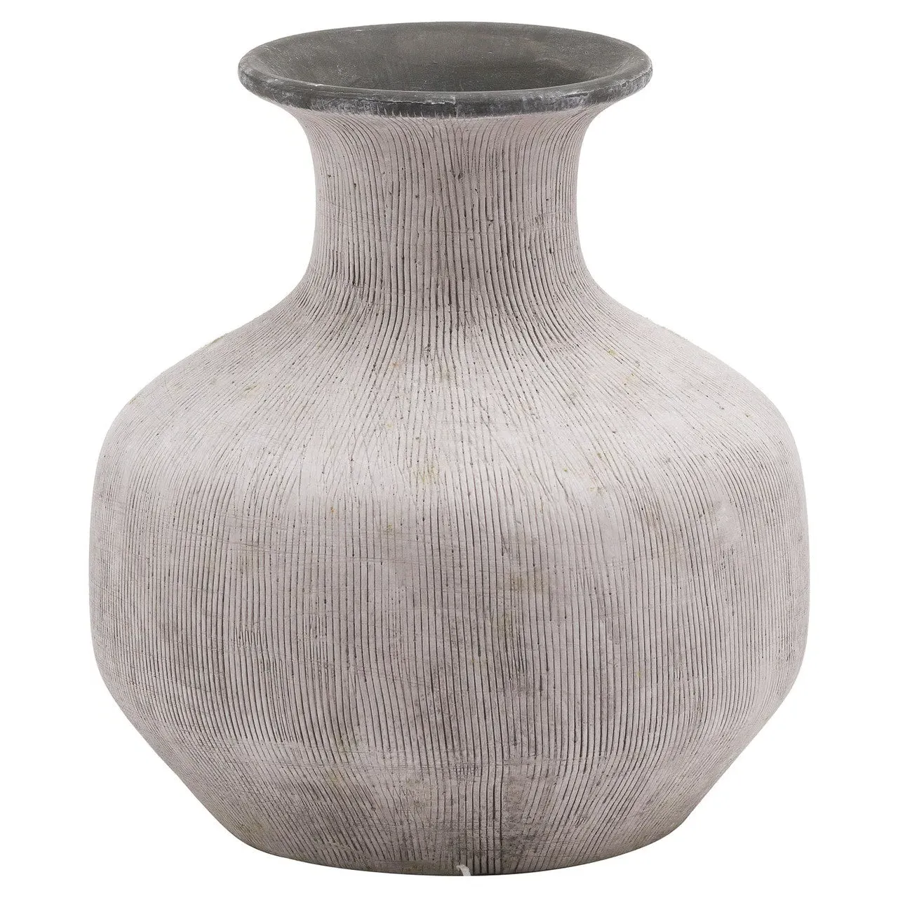 Squat Vase with Vertical Scoring - Stone image