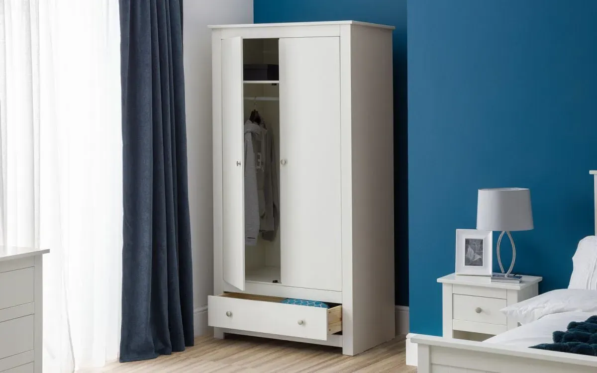 2-Door Combi Wardrobe with Drawer - White, Pine