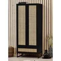 2-Door Wardrobe with Drawer - Black, Melamine