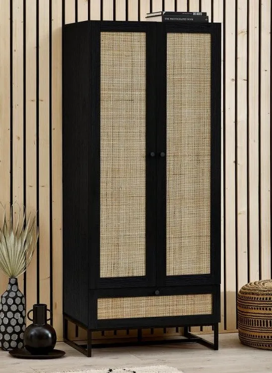 2-Door Wardrobe with Drawer - Black, Melamine image