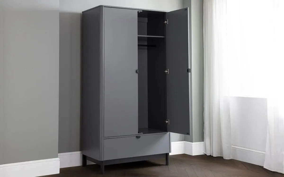 2-Door Wardrobe with Drawer - Grey, MDF