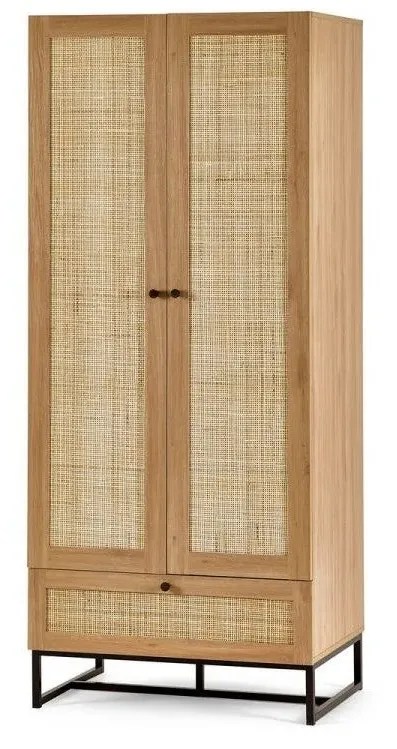 2-Door Wardrobe with Drawer - Oak, Melamine