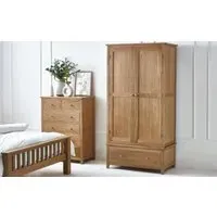 2-Door Wardrobe with Drawer - Oak, Solid Wood