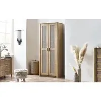 2-Door Wardrobe with Rattan Front - Oak, Wood