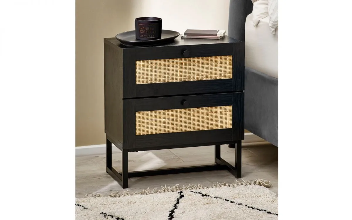 2-Drawer Bedside Table - Black, Melamine