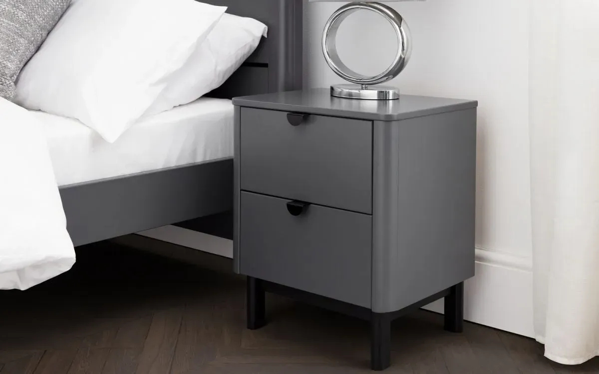 2-Drawer Bedside Table - Grey, MDF