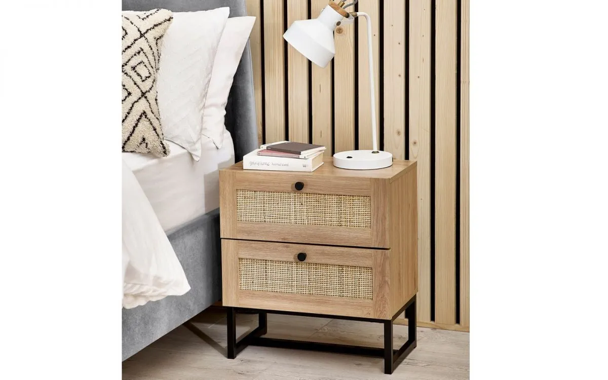 2-Drawer Bedside Table - Oak, Melamine