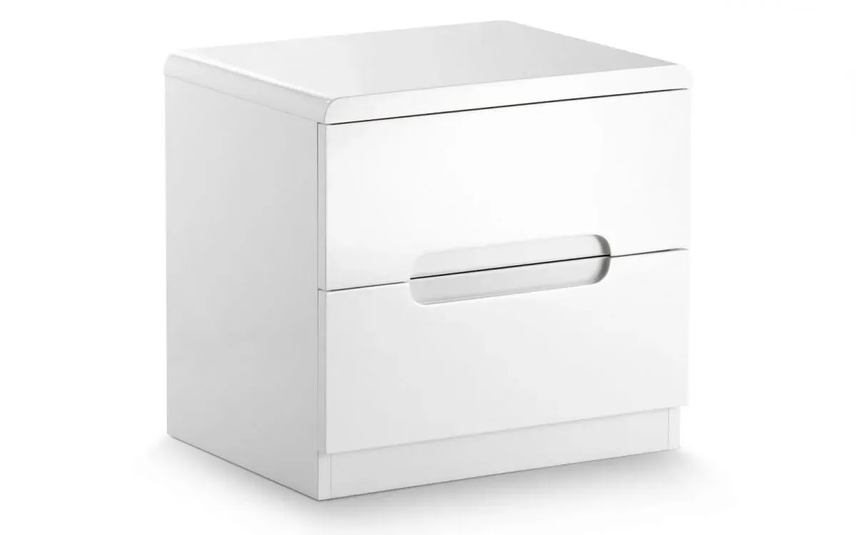 2-Drawer Bedside Table - White, High Gloss MDF image