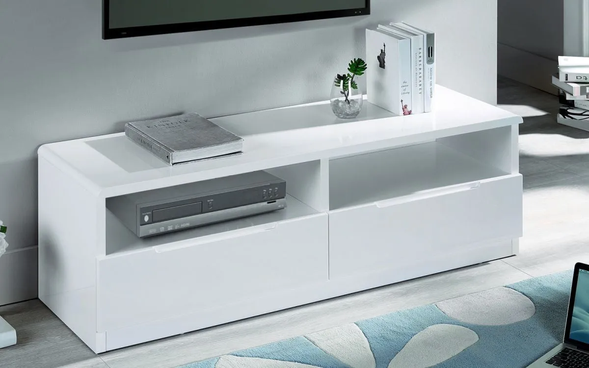 2-Drawer Media Unit - White, High Gloss MDF image