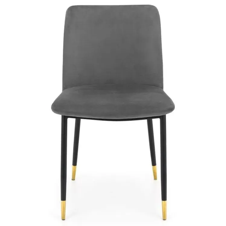 2-Pack Dining Chairs with Brass Tips - Grey, Velvet
