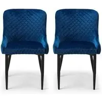 2-Pack Dining Chairs with Quilting - Blue, Velvet
