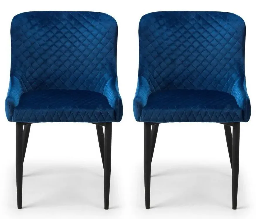 2-Pack Dining Chairs with Quilting - Blue, Velvet image