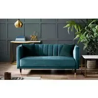 2-Seater Scalloped Back Sofa - Teal, Velvet