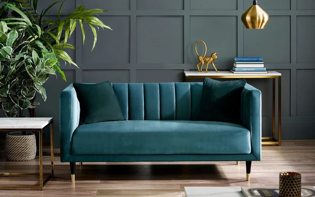 2-Seater Scalloped Back Sofa - Teal, Velvet