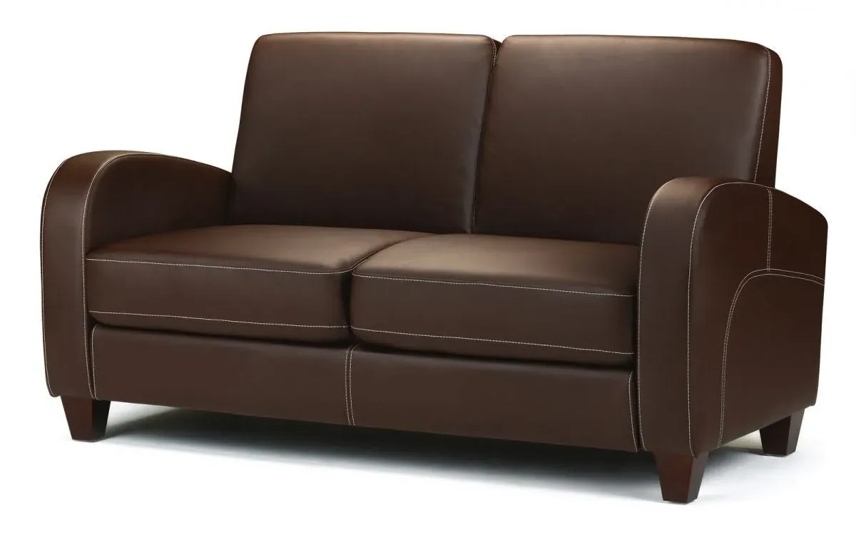 2-Seater Sofa with Contrast Stitching - Brown, Faux Leather