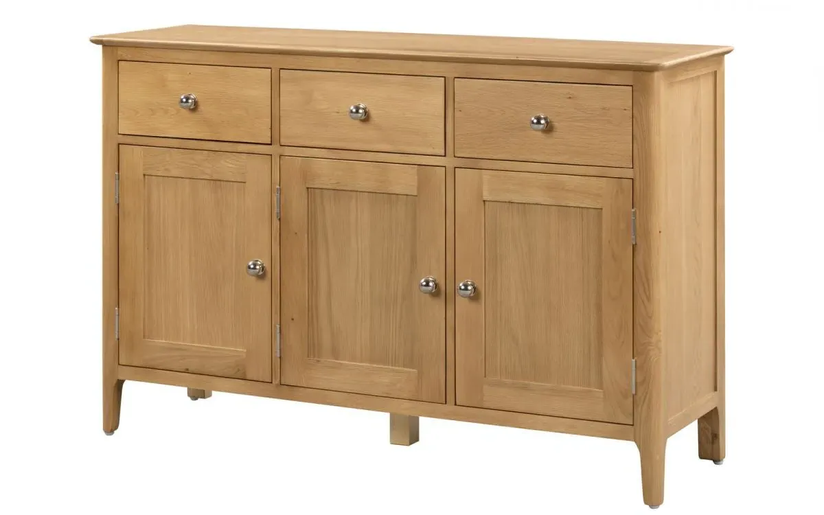3-Door Sideboard with Drawers - Oak, Solid Wood image