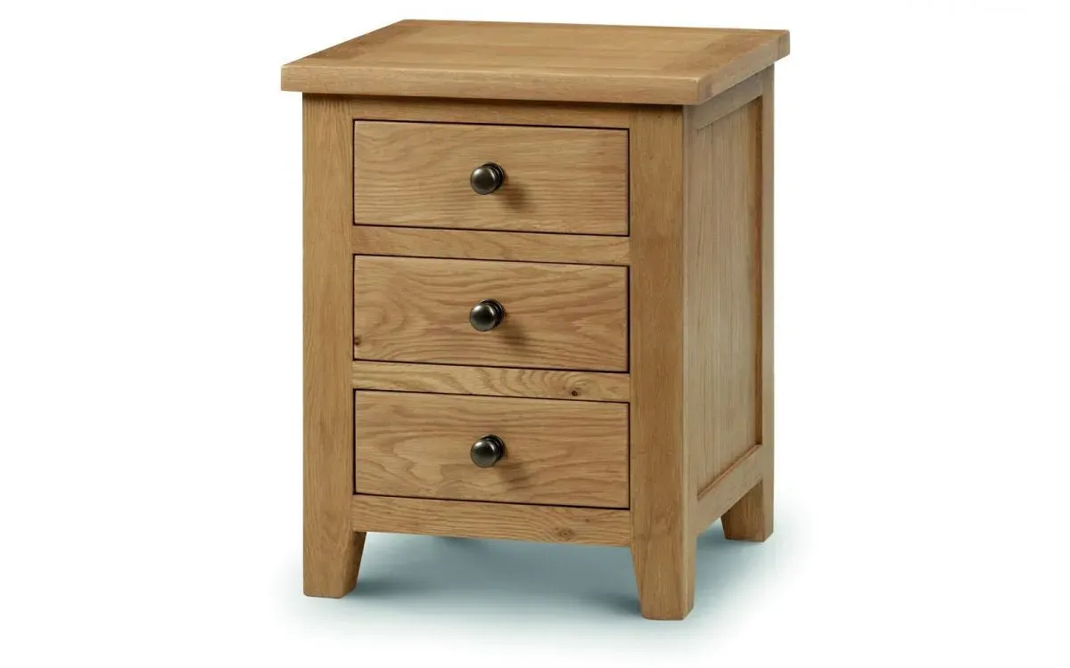 3-Drawer Bedside Cabinet - Oak, Solid Wood