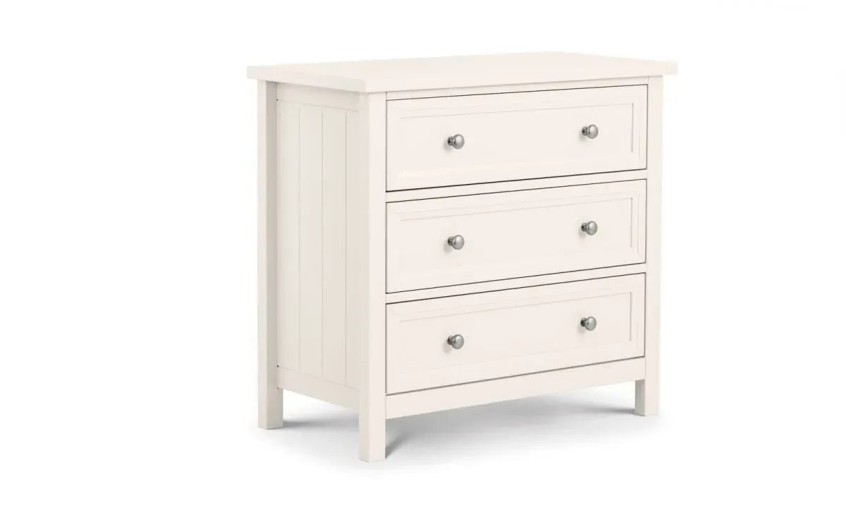 3-Drawer Chest with Panelling - White, MDF