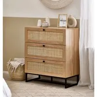 3-Drawer Chest with Rattan Front - Oak, Melamine