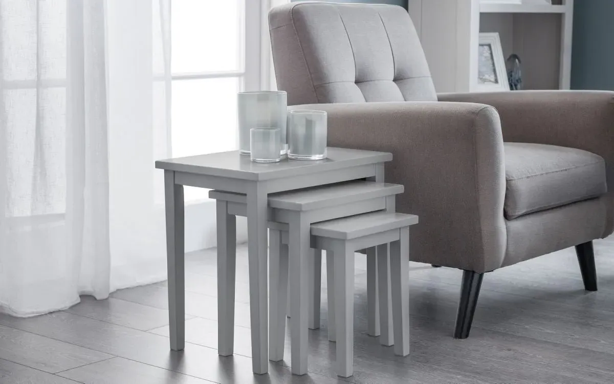 3-Piece Nest of Tables - Grey, Rubberwood