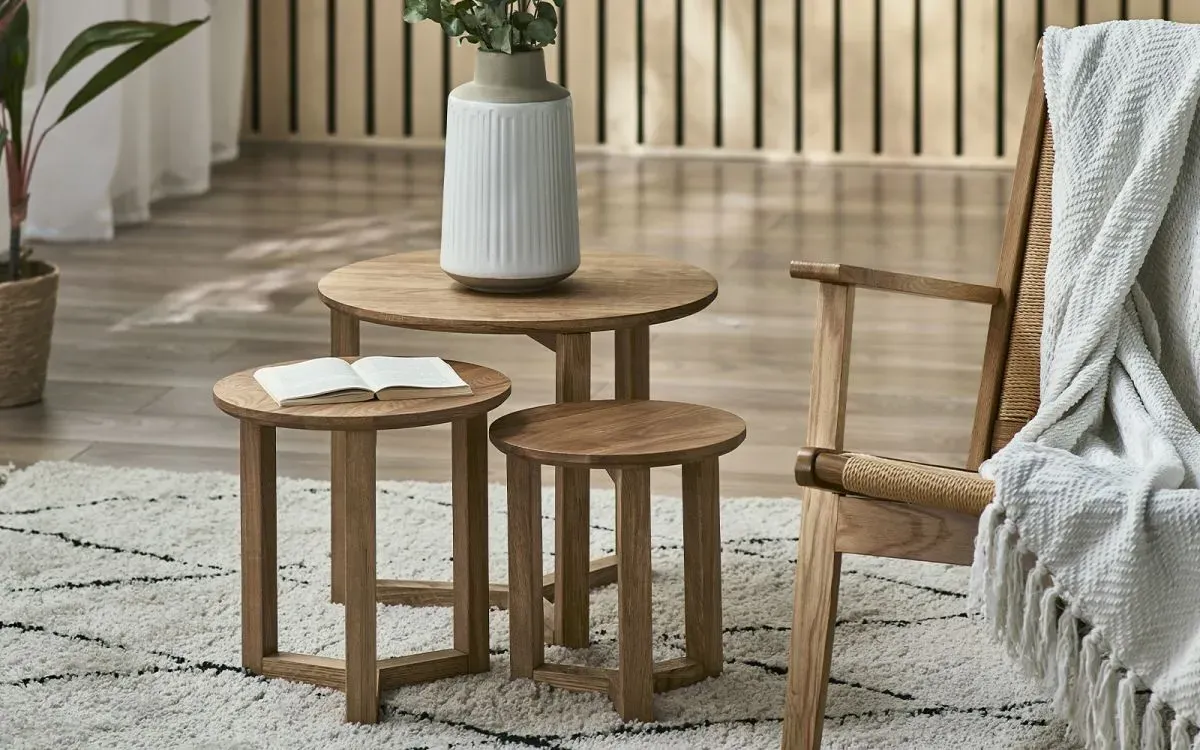 3-Piece Nest of Tables - Natural, Solid Oak image