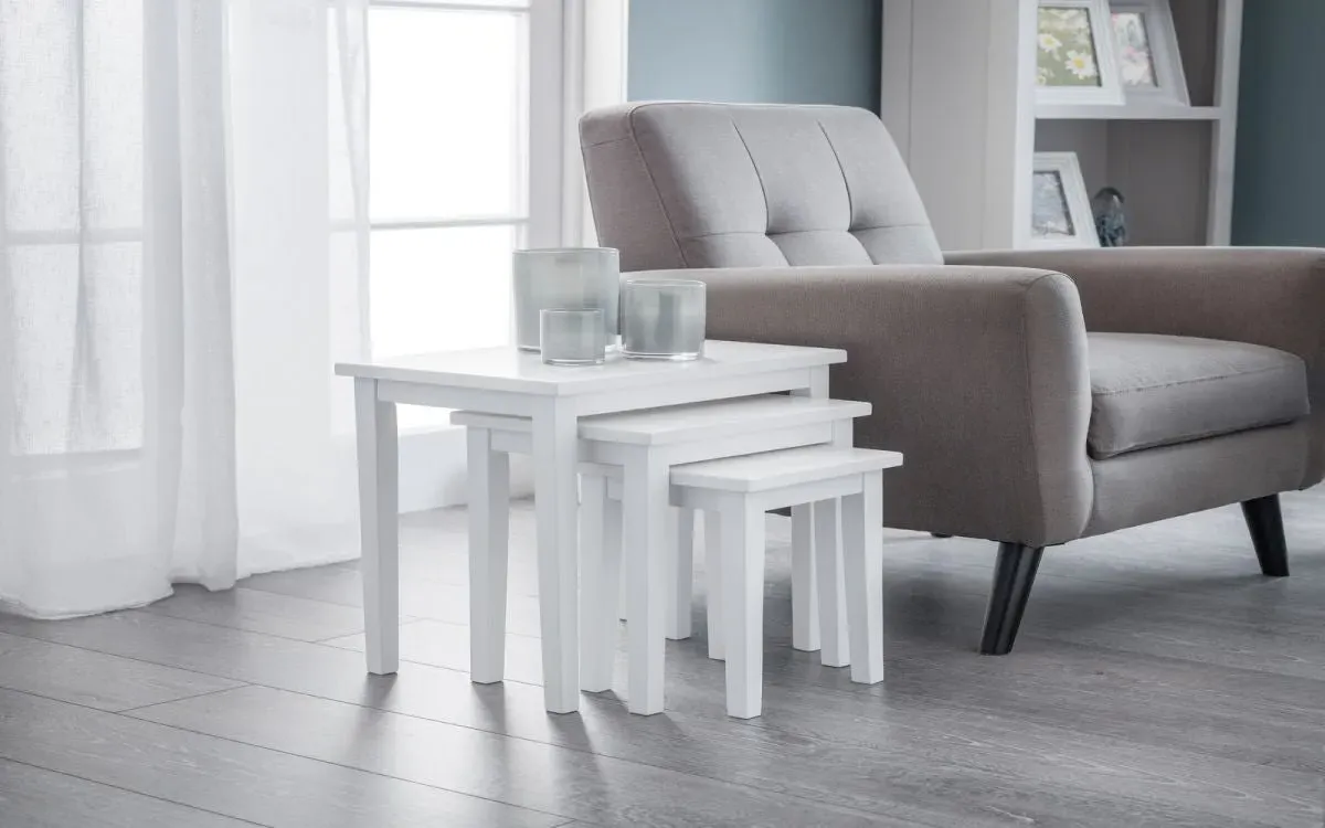 3-Piece Nest of Tables - White, Rubberwood