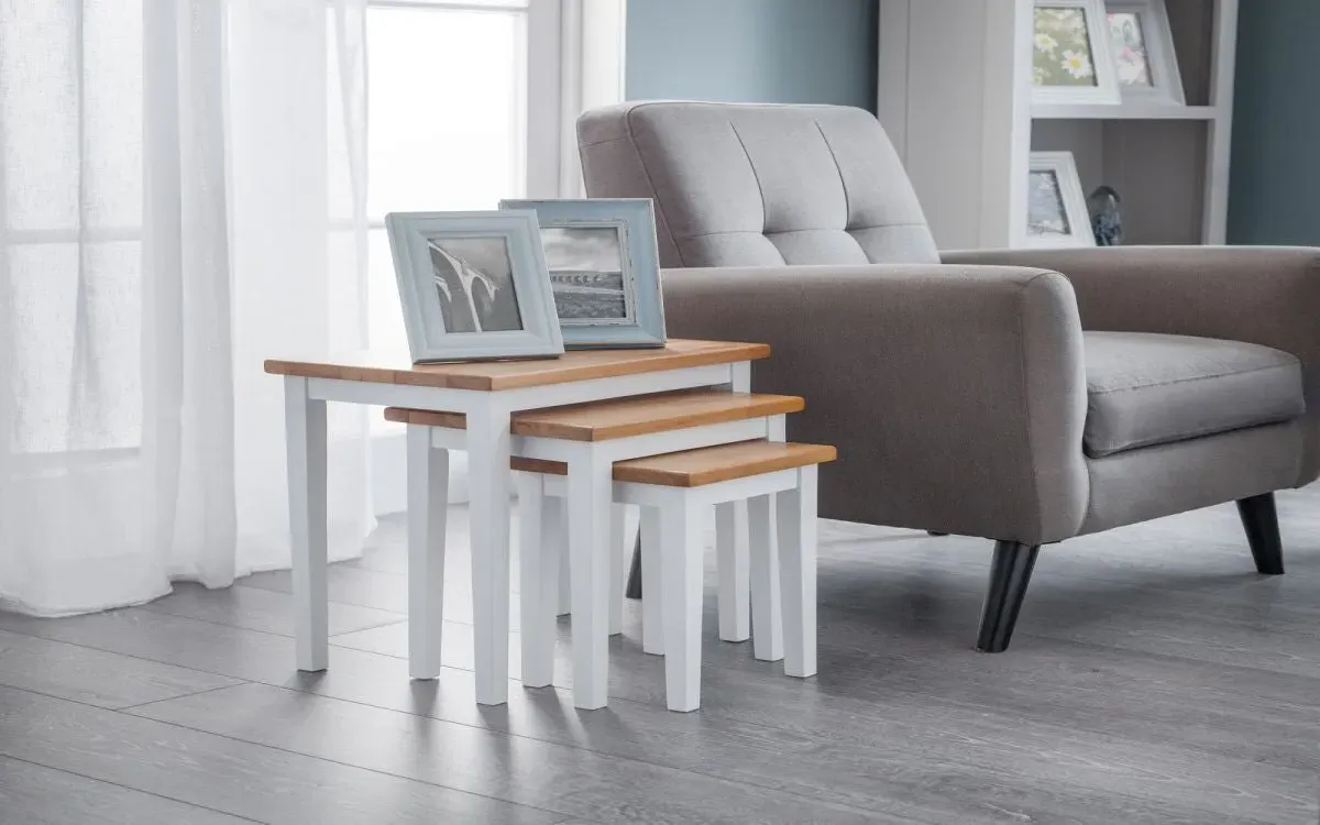 3-Piece Nest of Tables - White, Rubberwood image