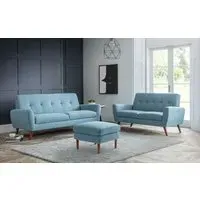 3-Seater Sofa Compact Retro - Blue, Fabric