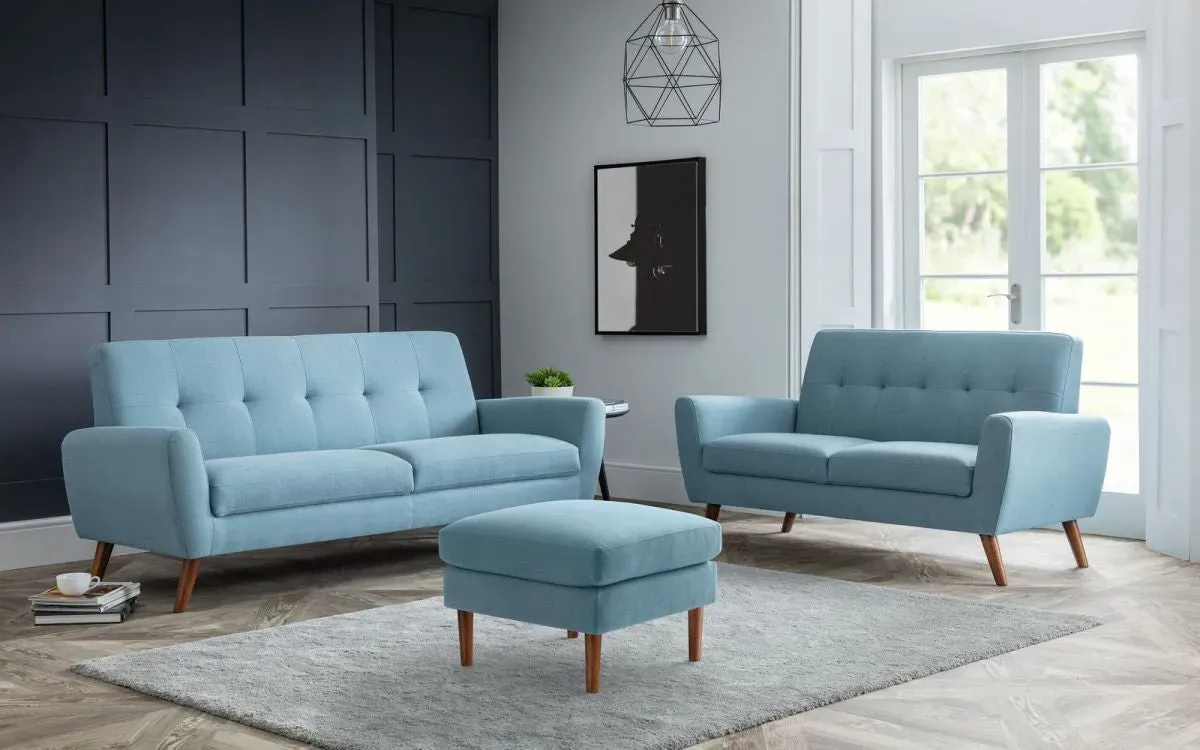 3-Seater Sofa Compact Retro - Blue, Fabric