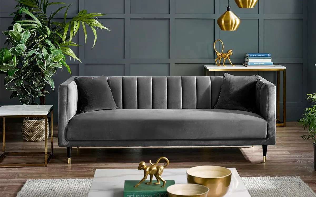 3-Seater Sofa Scalloped Back - Grey, Velvet image