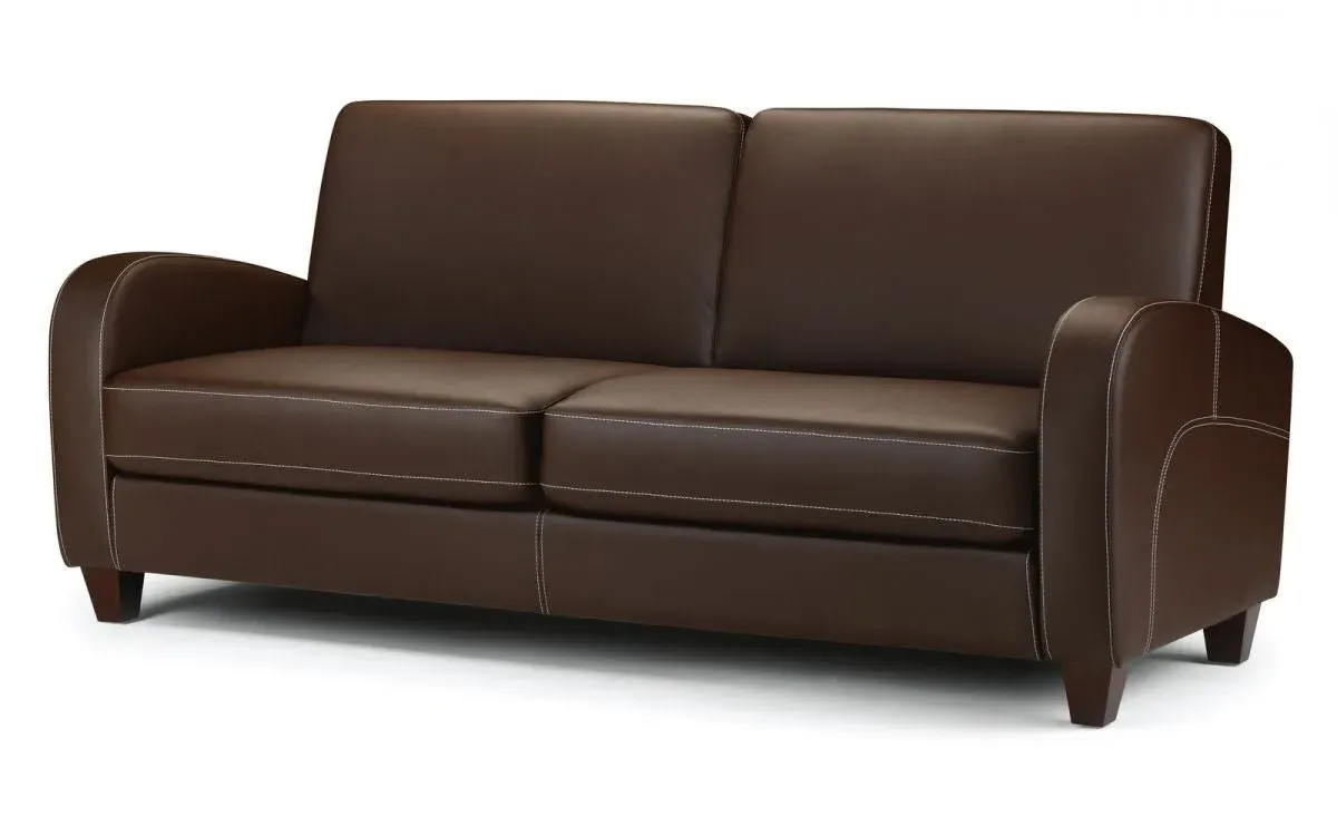 3-Seater Sofa with Contrast Stitching - Brown, Faux Leather