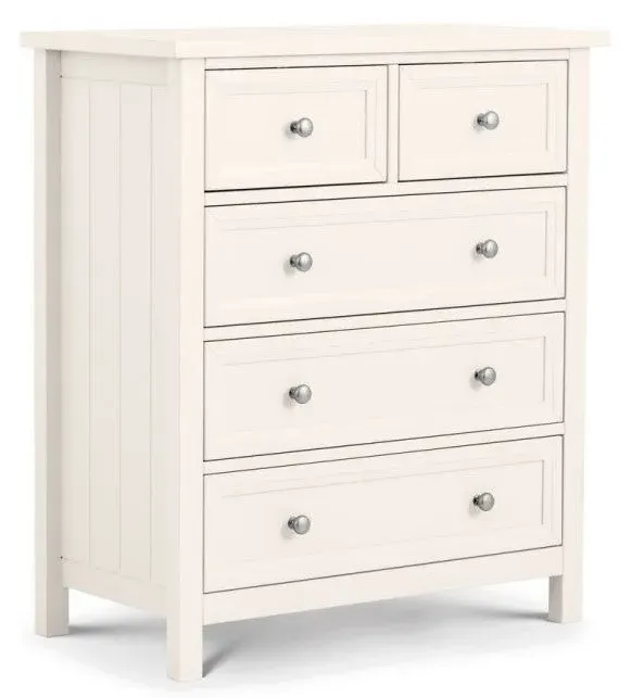 3+2 Drawer Chest New England Style - White, MDF