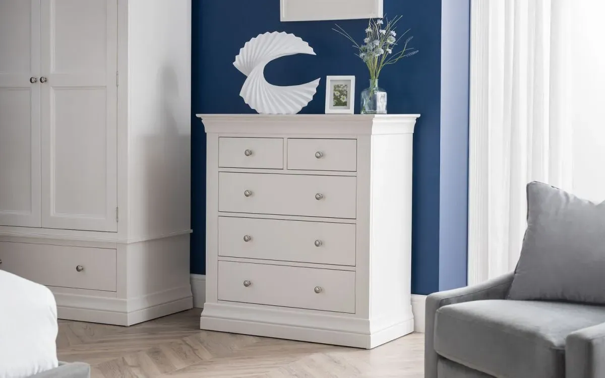 3+2 Drawer Chest with Steel Handles - White, Pine