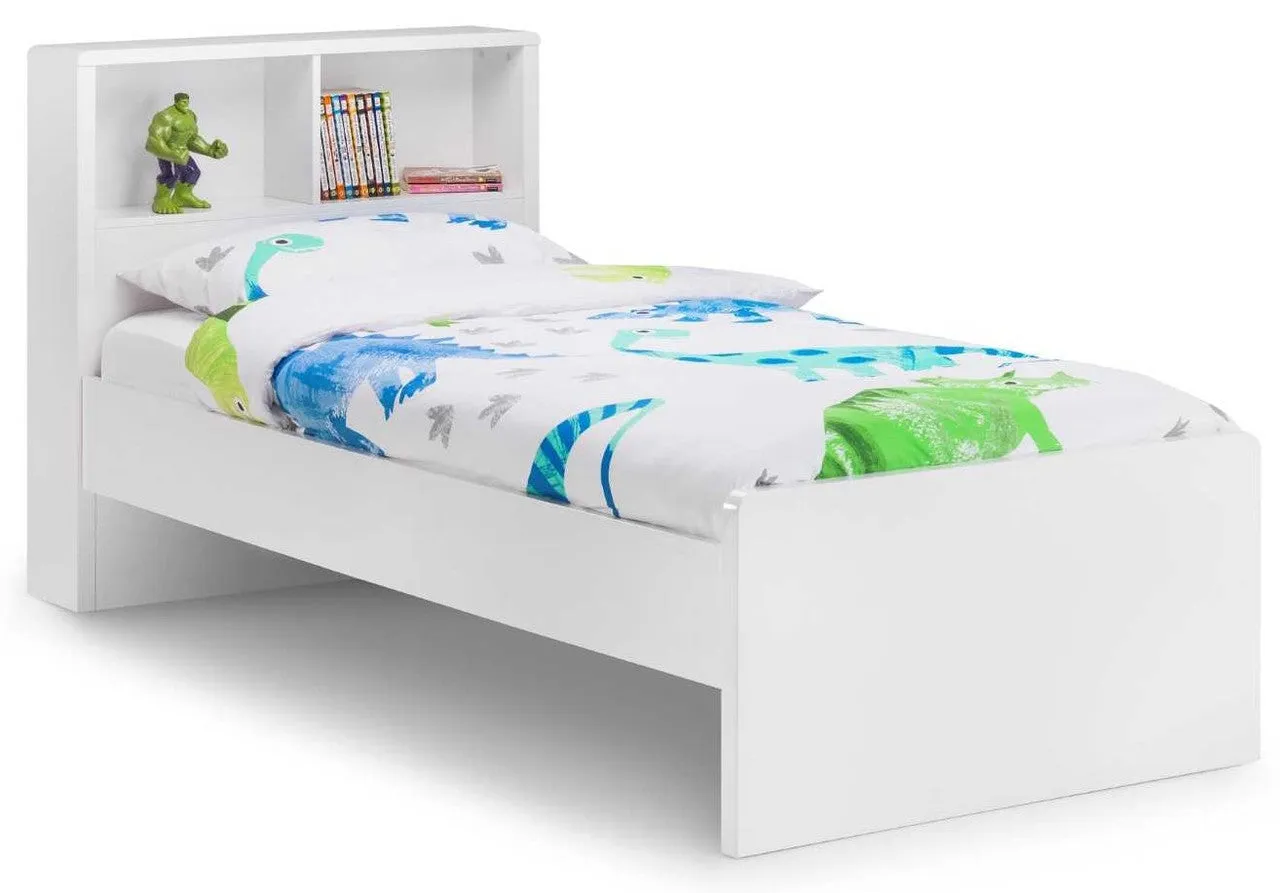 3ft Single Bookcase Bed - White, High Gloss MDF image
