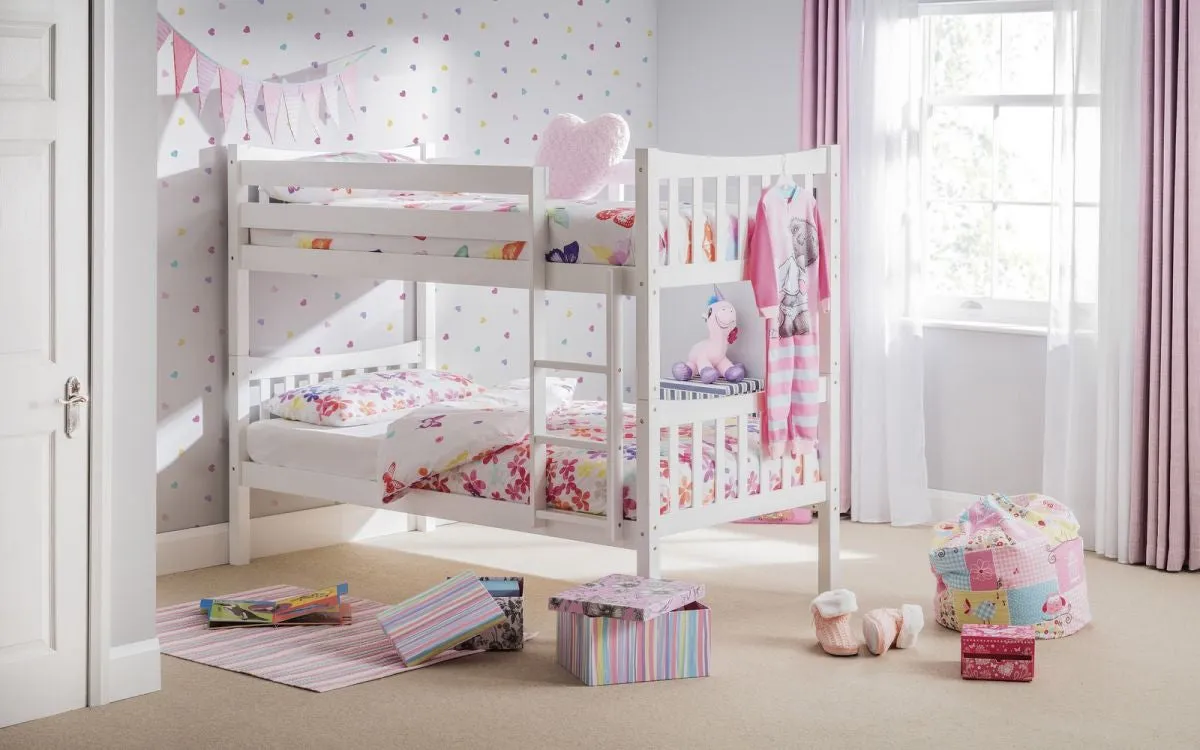 3ft Single Bunk Bed with Ladder - White, Rubberwood image