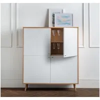 4 Door Cabinet with Linear Pattern - White, Oak