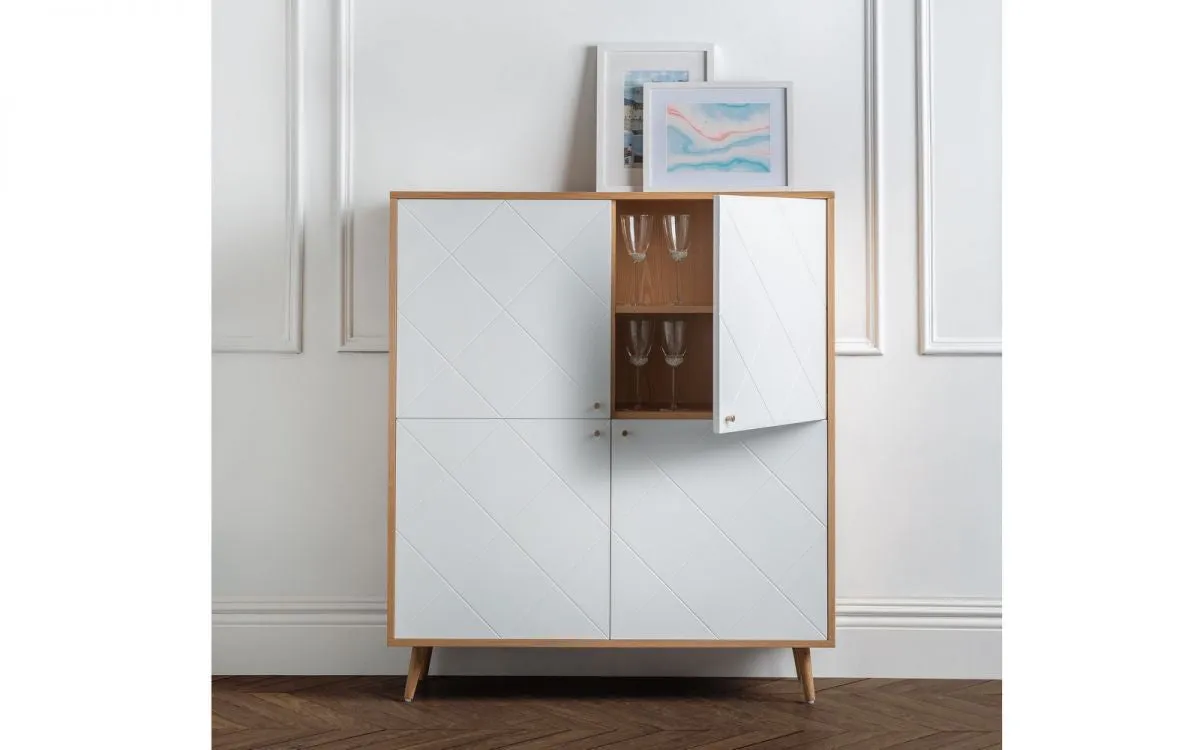 4 Door Cabinet with Linear Pattern - White, Oak image