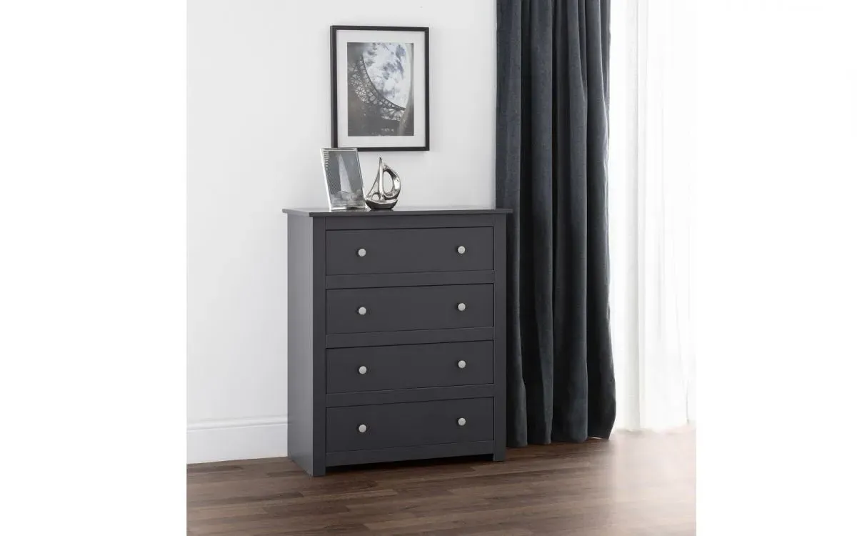 4-Drawer Chest with Silver Handles - Grey, Wood image
