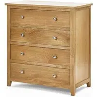 4-Drawer Chest with Silver Knobs - Oak, Solid Wood