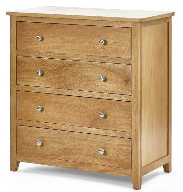 4-Drawer Chest with Silver Knobs - Oak, Solid Wood